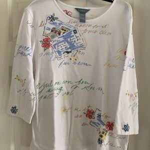 Koret White Tee with Multicolor Floral & Script Print